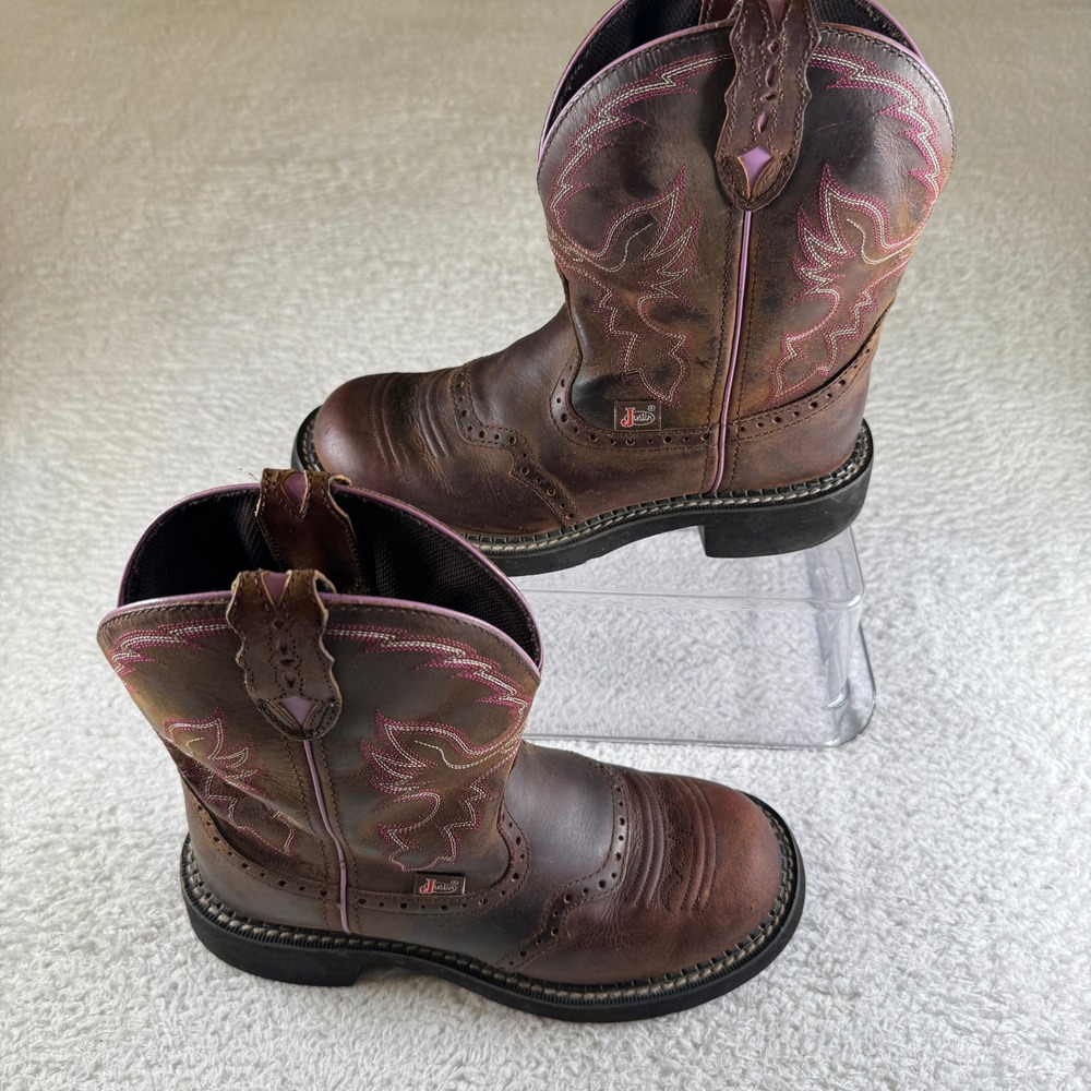 Justin Gypsy L9903 Womens 7B Brown Pink Leather Western Cowboy Boots Clean